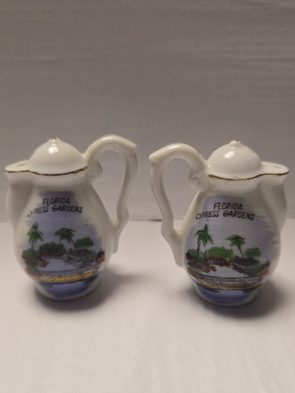 Vintage Florida Cypress Gardens Ceramic Salt & Pepper Set - White